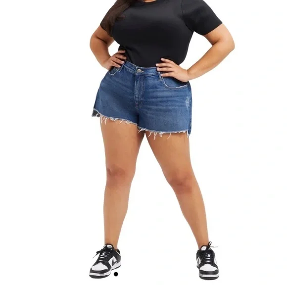 Good American Good 90’s Denim Cut Off Shorts Size 20 High Waisted Raw Hem - Picture 2 of 12
